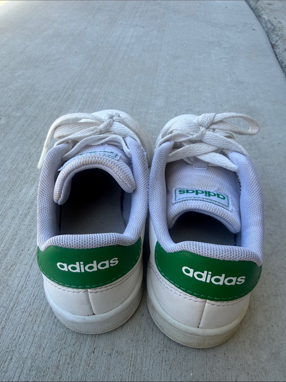 adidas Kids White Sneakers with Green Heel Tabs